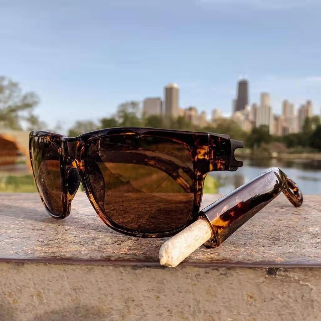 A pair of sunglasses with a hidden stash compartment.